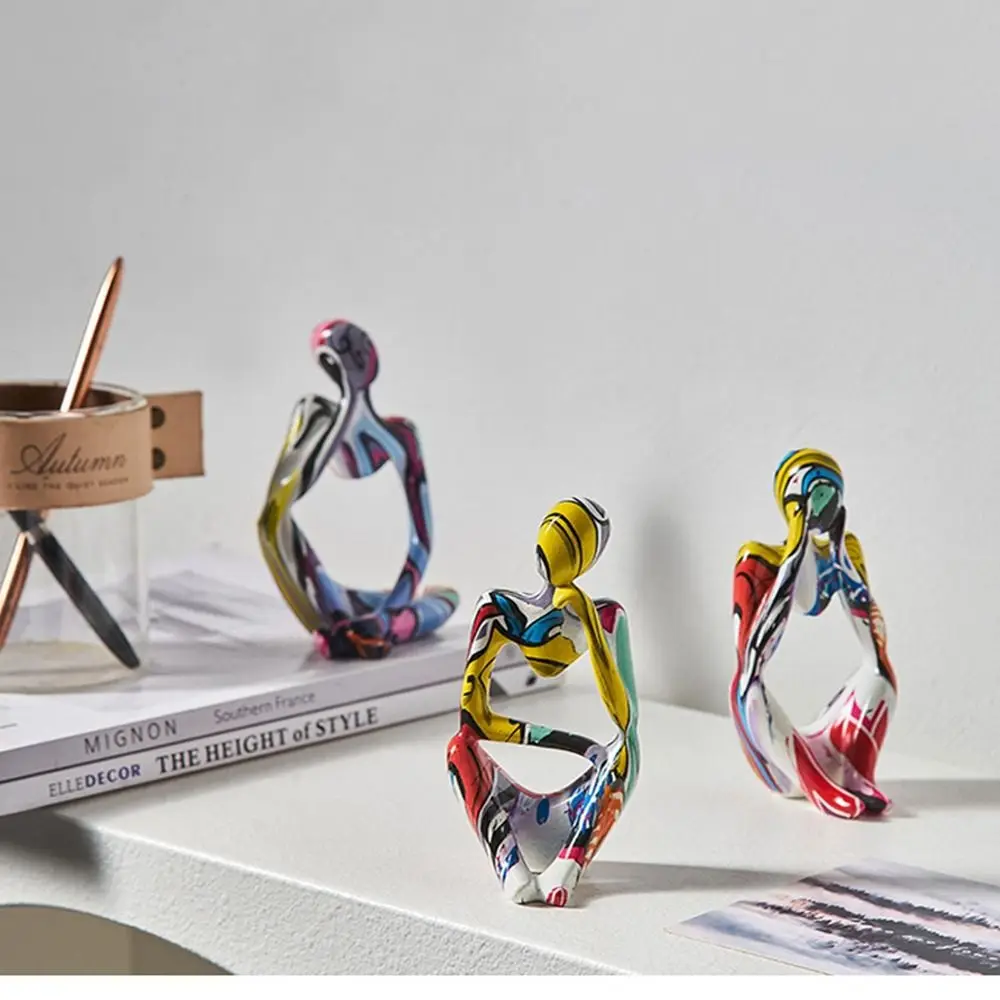 

Colorful Graffiti Sculpture Thinker Statue Resin Abstract Figurine Home Deoor Delicate Interior Office Desktop Crafts Ornament