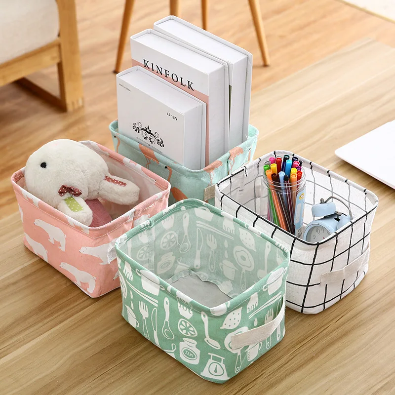 

Linen Desktop Storage Basket Sundries Toy Storage Box Laundry Basket Underwear Cosmetic Organizer Office Stationery Organizer