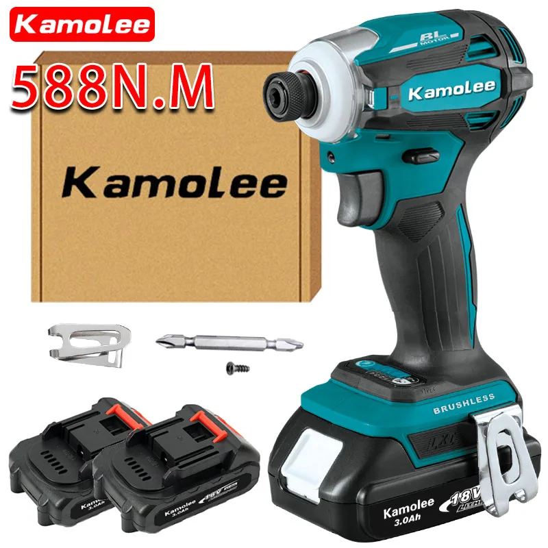 

[2x3.0Ah Battery + Carton]Kamolee 588N.m 18V LXT® Lithium‑Ion Brushless Cordless 1/4'' Quick‑Shift Mode™ 5‑Speed Impact Driver