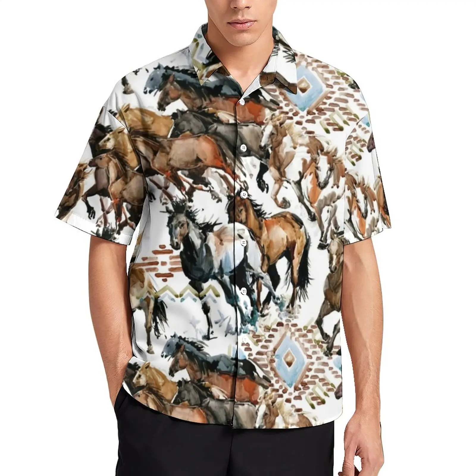

Wild Horse Lover Casual Shirts Animla Print Beach Shirt Summer Trendy Blouses Mens Print Plus Size