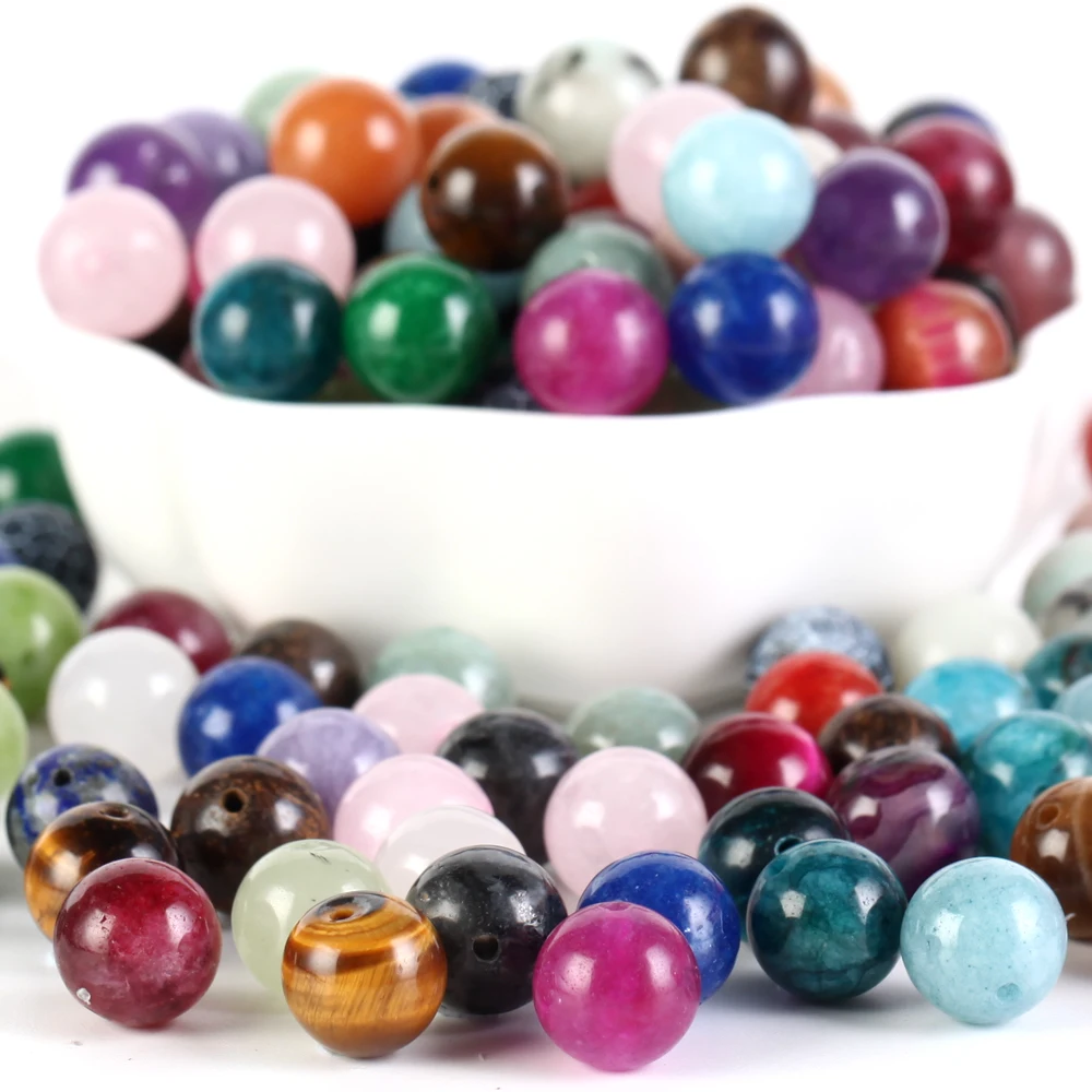 Natural Stone Beads Lava Agates Amethyst Tiger Eye Amazonite 4-10mm Beads for Jewelry Making Findings DIY Stone Charm Bracelet