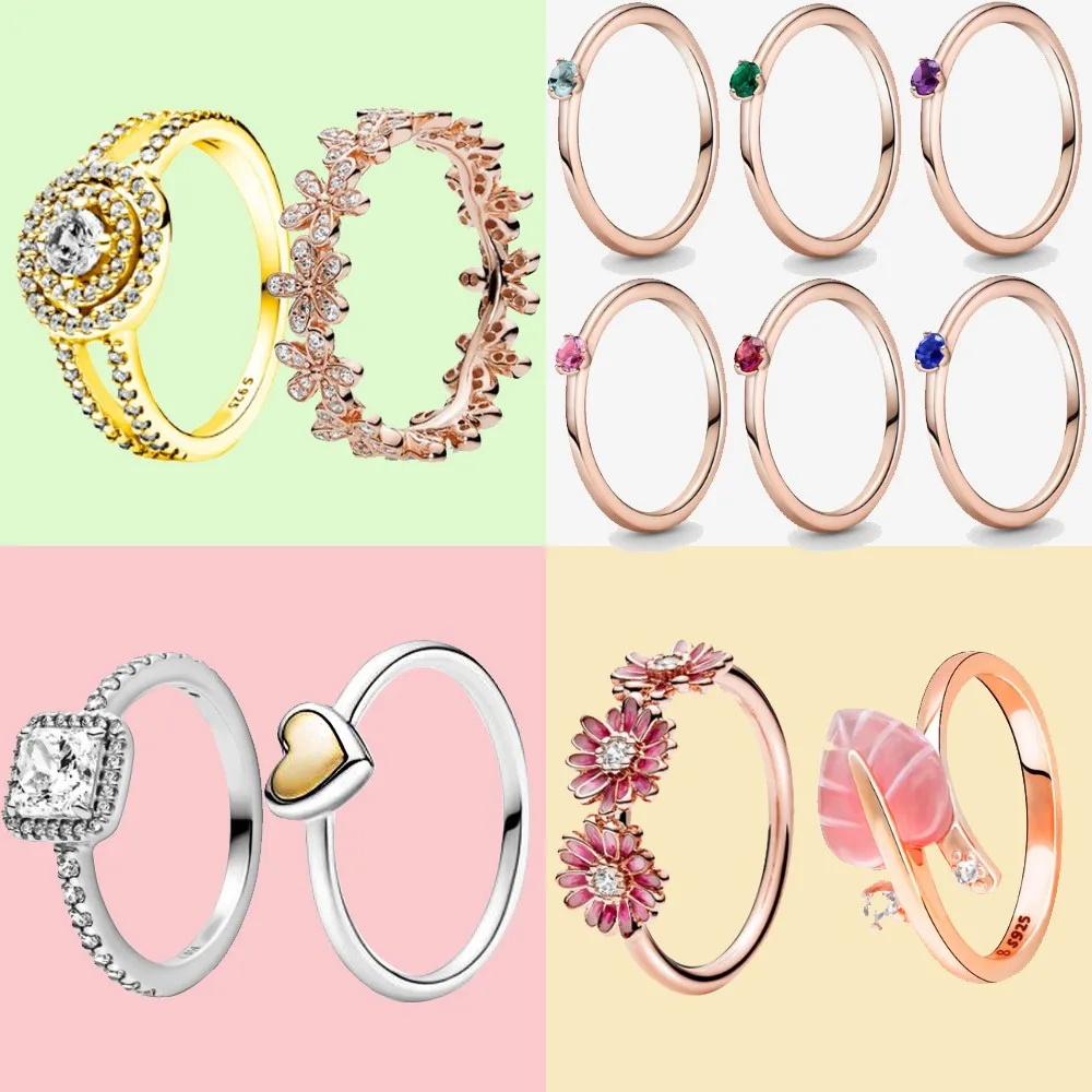 

Mybeboa Authentic 925 Sterling Silver Birthstone Beaded Rings Anniversary Engagement Ring Women Jewelry Birthday gift