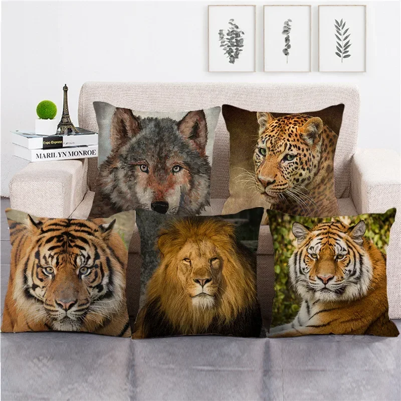 

45x45 см 3D диванная кровать с принтом тигра и Льва, украшение для дома, подушка, аксессуары для украшения комнаты, наволочка