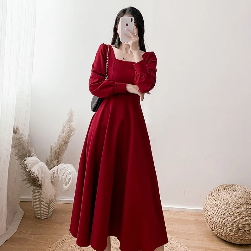 

Женское платье выше колена, белое элегантное платье с длинным рукавом и квадратным вырезом, французское платье с пышными рукавами, новинка 2023