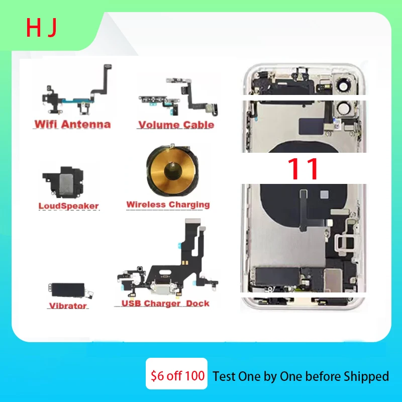 

Full Assembly Back Cover For iPhone 11 Housing Battery Door Middle Chassis Frame Rear with Flex Cable Phone Repair Parts