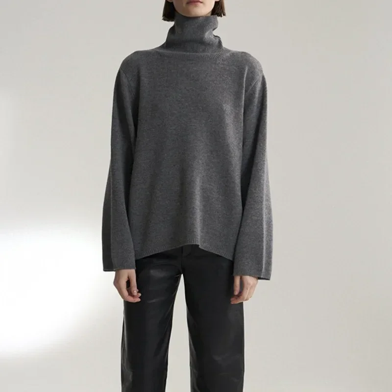 Женский пуловер из смеси кашемира с высоким воротником