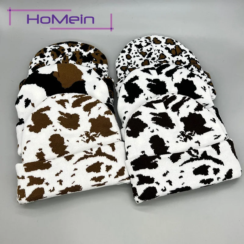 

1 шт. новая акриловая шапка бини с принтом леопардовые вязаные шапки из коровы зимние теплые шапки для девочек женские 6 моделей Мягкие Шапки Шапка