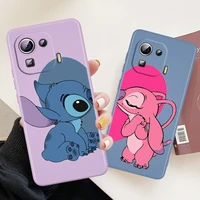 cartoon stitch cute love case for xiaomi mi 12 11 11i 10 10s 9 6 ultra lite pro se silicone liquid rope phone cover capa coque