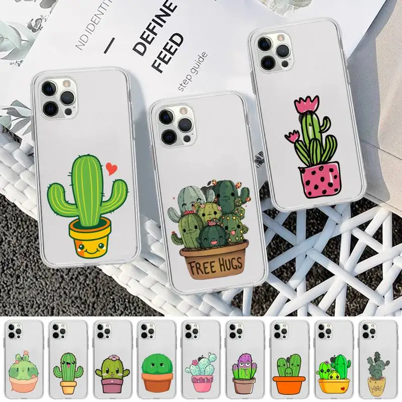 

YNDFCNB Cactus Phone Case For iPhone 11 12 13 14 Mini Pro Max XR X XS TPU Clear Case For 8 7 6 Plus SE 2020