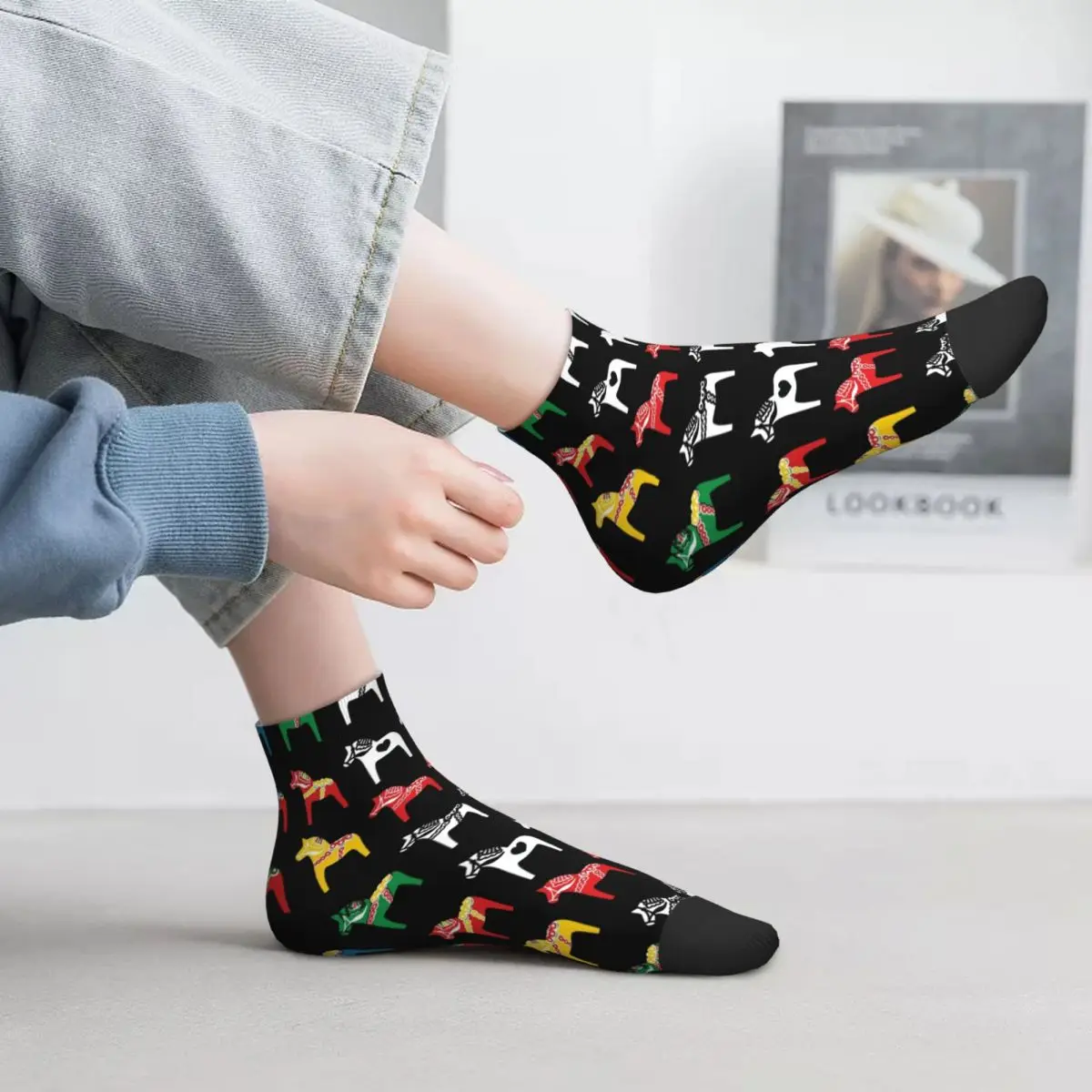 

Sweden Horse Colorful Socks Dala Horses Traditional Art Pretty Kids Short Tubes Large Chemical Fiber Fitness Modern Socks