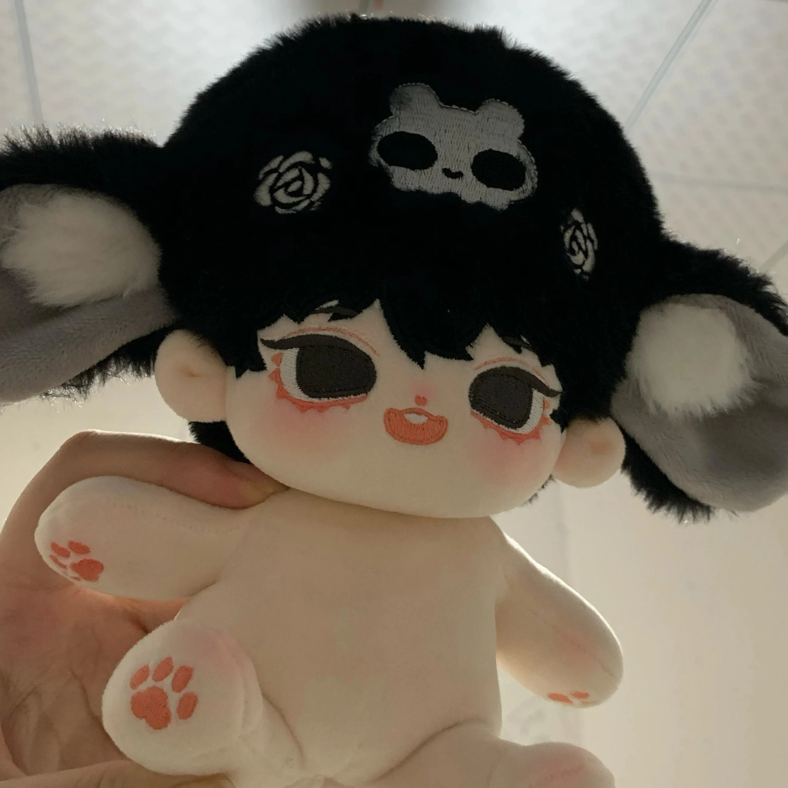 

Presale No Attribute Cute Black Rabbit Animal Beast Ear Tail 20cm Plush Stuffed Cartoon Doll Body Skeleton Toy Kpop Cosplay Gift