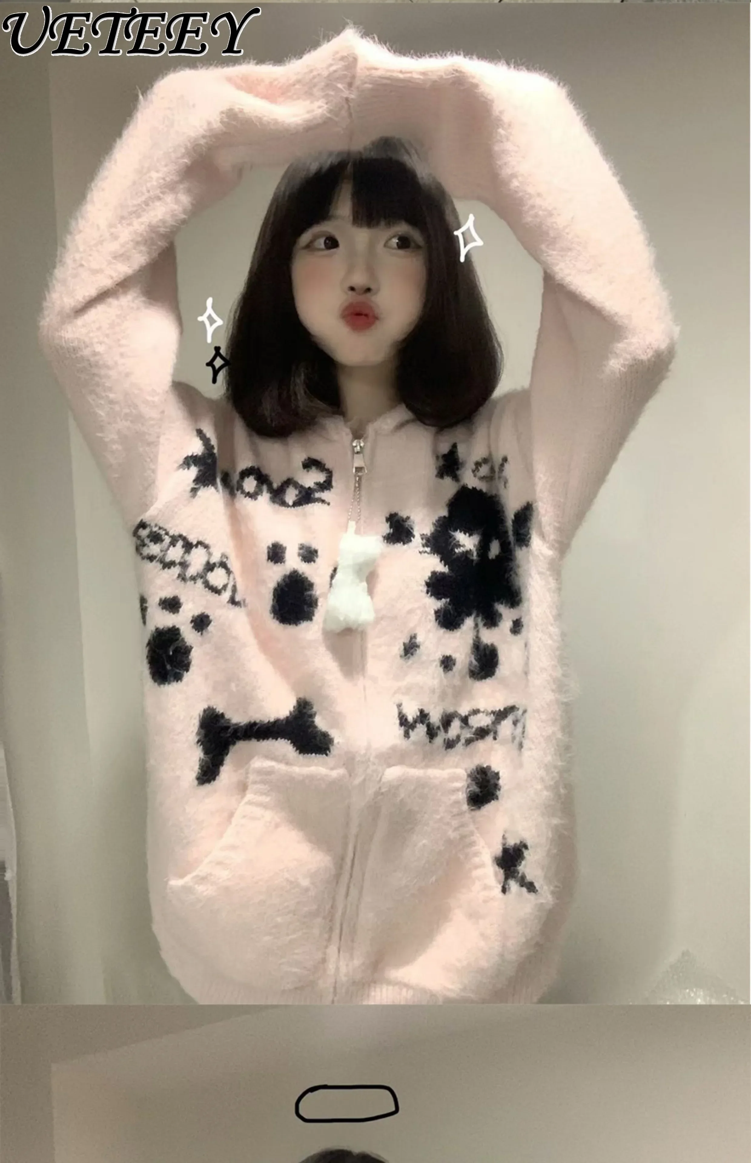 Оригинальный милый женский норковый кардиган свитер осень и зима новая