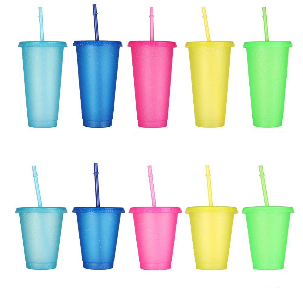 

Блестящая пудра, блестящая многоразовая пластиковая бутылка для воды, холодная чашка с крышкой и соломинкой, персонализированная портатив...