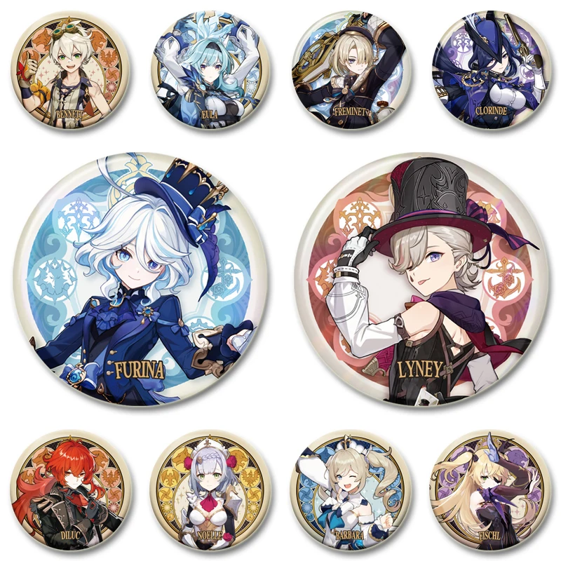 Genshin Impact игровая фигурка броши булавки Furina Diluc Shenhe Sigewinne Mona Sucrose значок для одежды