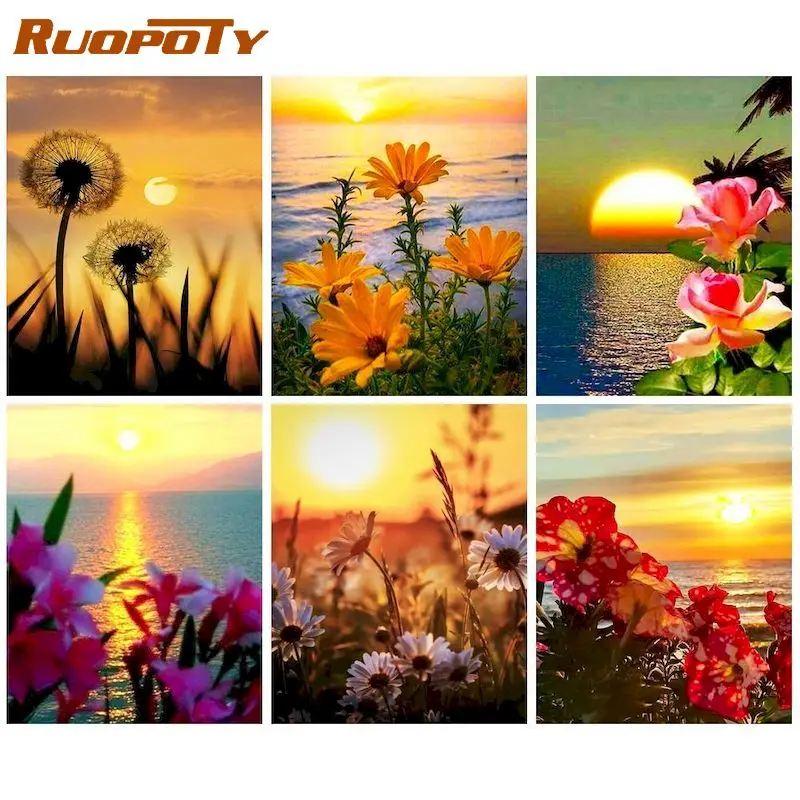 Купи RUOPOTY Digital Painting Canvas Set DIY Landscape Digital Painting Digital Coloring Landscape Hand Painting Art Unique Gift за 369 рублей в магазине AliExpress