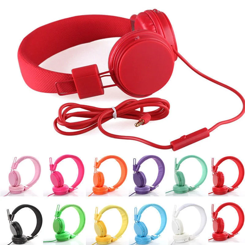 

Cute Candy Color Kids Headphones 3.5mm Wired Earphones Coaxial Extender Stylish Headband With Mic For IPad Tablet Smart Phones