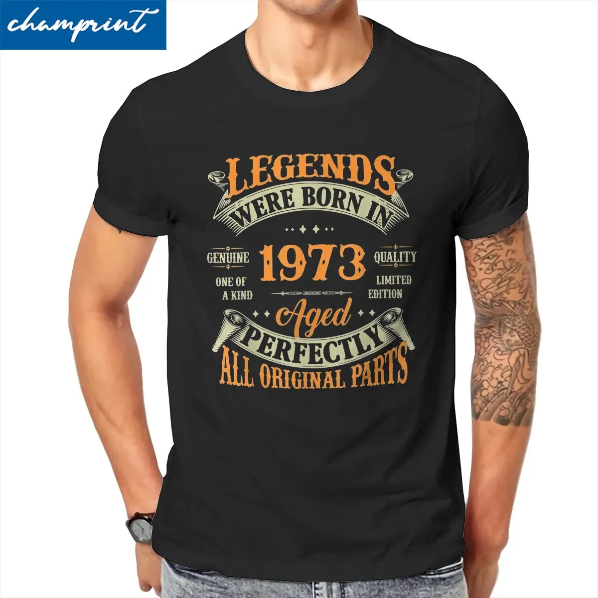 

Men's T-Shirts 50th Birthday Legends Born In 1973 50 Years Old Cotton Tees Short Sleeve T Shirts Round Neck Clothing Gift Idea