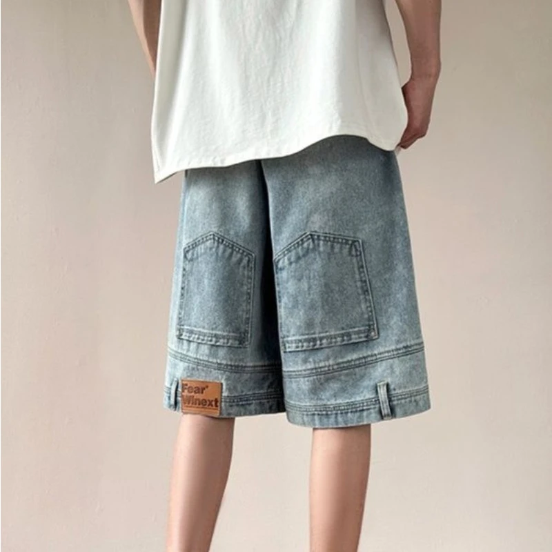 Джинсовые шорты в американском стиле мужские дизайнерские тонкие свободные
