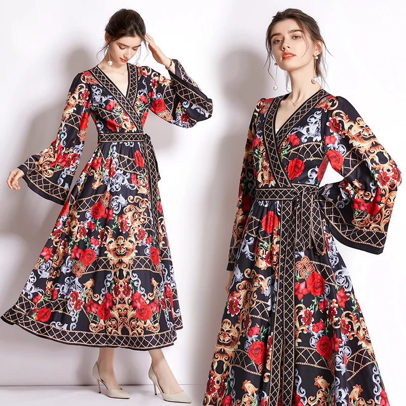 

2022 Summer Dresses Printing Flare Sleeve Vestidos For Women