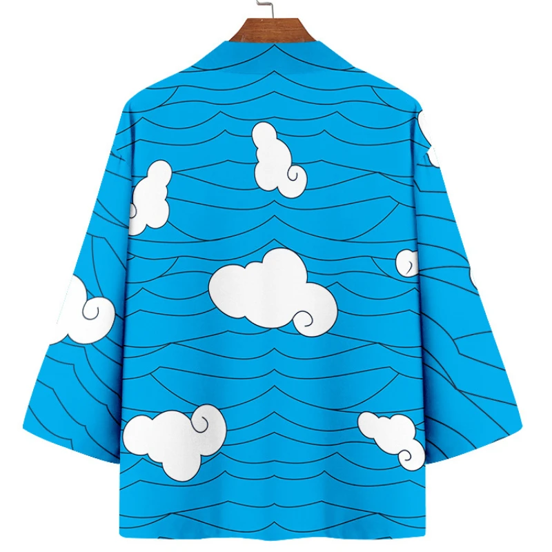 

Clouds Print Blue Beach Yukata Japanese Style Women Men Kimono Harajuku Cardigan Traditional Samurai Cosplay Haori Robe Clothing