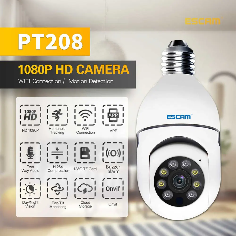 

ESCAM PT208 Wireless 1080P Mobile Tracking WIFI Connection ONVIF Two-way Voice Intelligent Dual-light Source Night Vision Camera