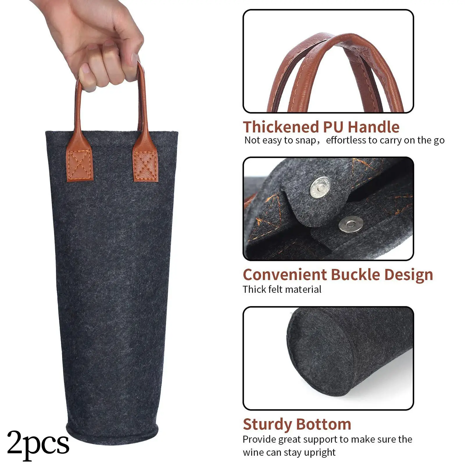 2x Portable Single Bottle Insulated Bag Gift Bag Thicken Fel