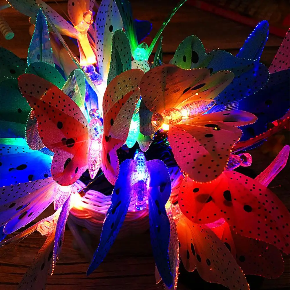 

12/20 LED Solar Power Fibre Optic Butterfly Dragonfly String Light Garden Room Decor Colorful Changing Wall Sticker Light 3D