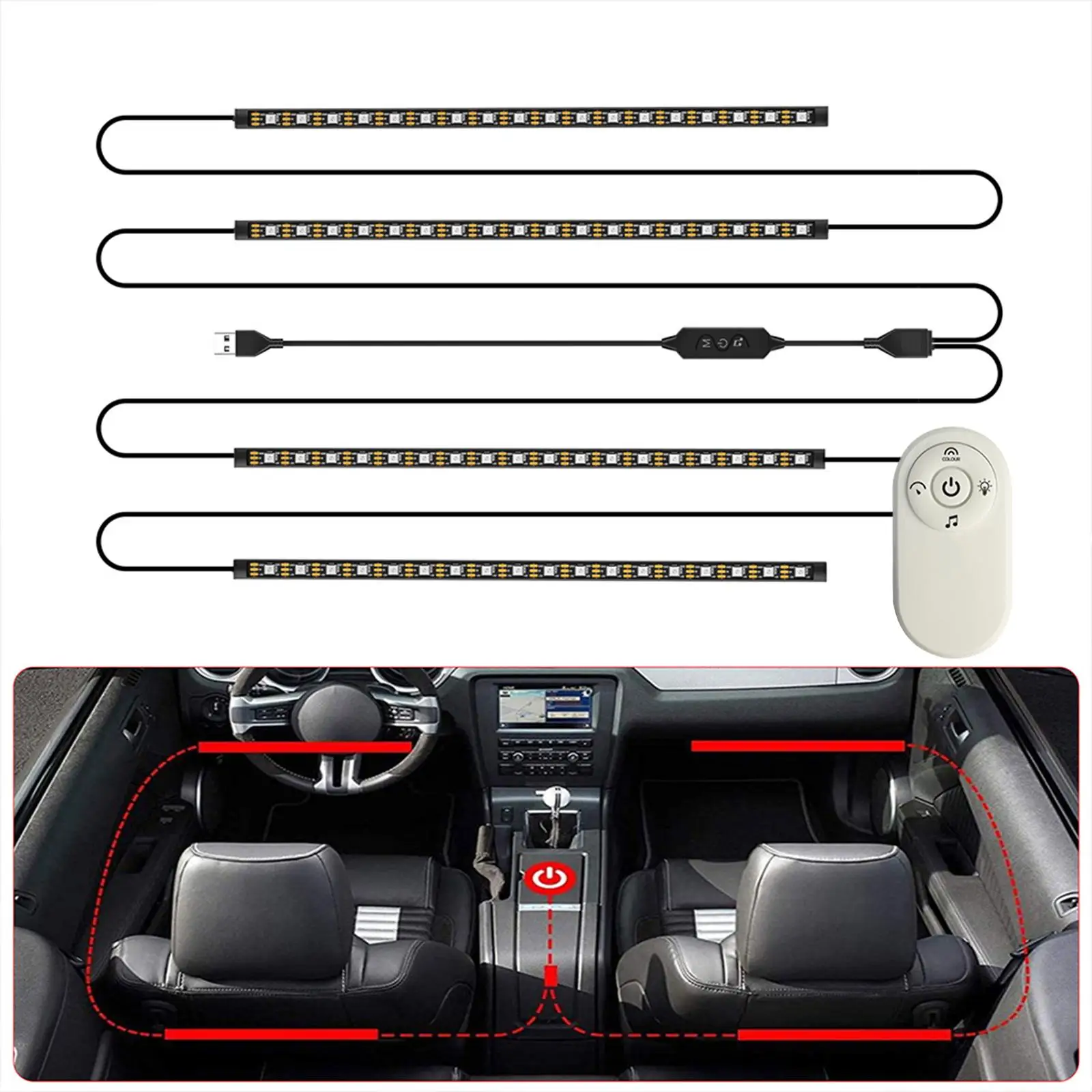 

Подсветка для салона автомобиля, разноцветный декоративный беспроводной пульт дистанционного управления