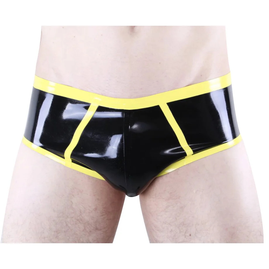

Black And Yellow Sexy Latex Boy Shorts With Trims Rubber Briefs Underpants Underwear DK-0181