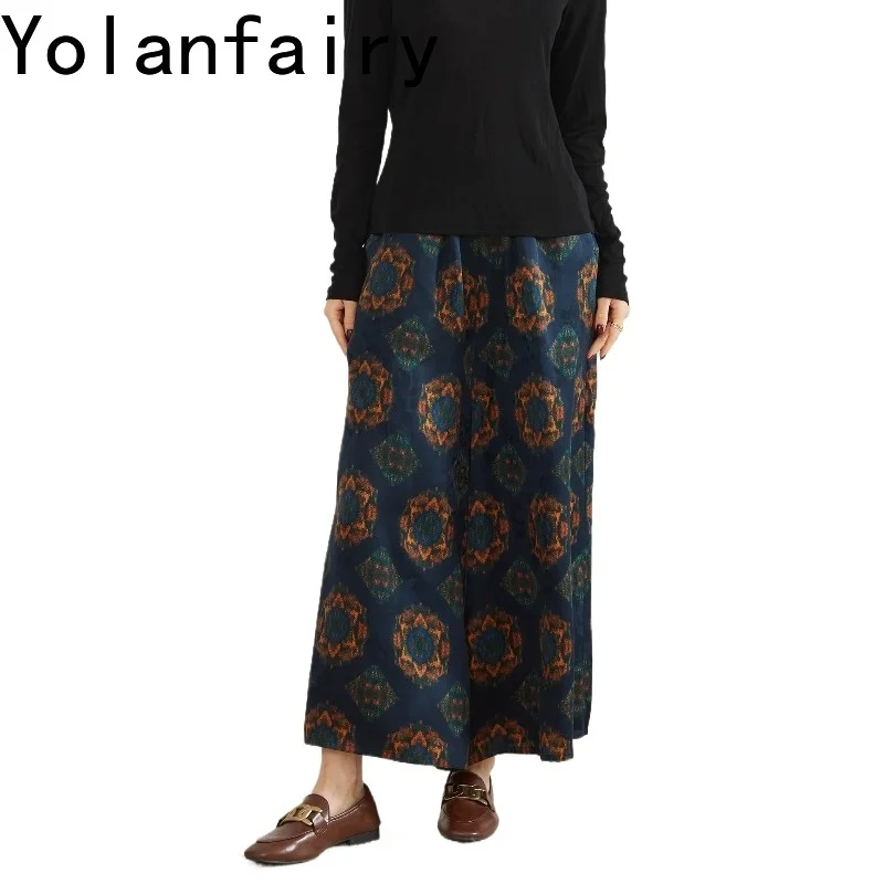 Фото YOLANFAIRY 100% натуральные шелковые брюки из тутового шелка для женщин, свободные прямые брюки с эластичной талией, повседневные шелковые брюки из гамбированного шелка, женская одежда №1