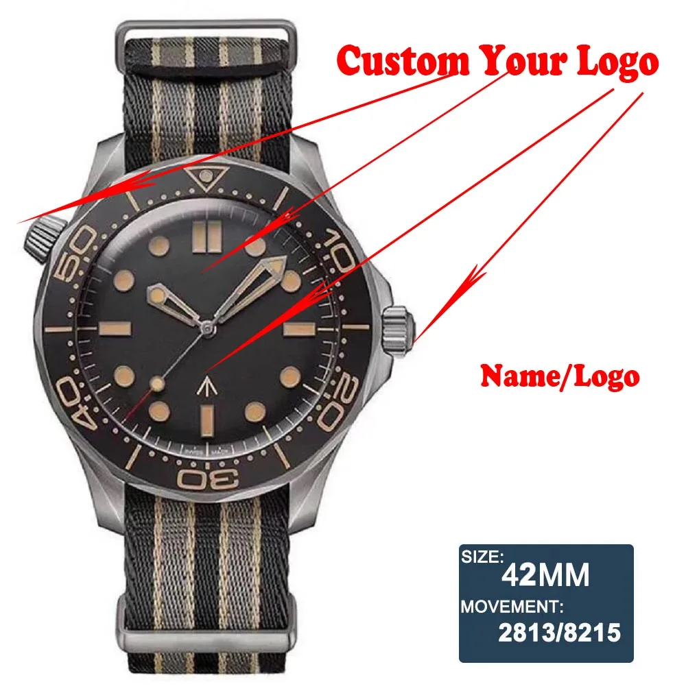 DIY Custom Logo Or Name Top Quality Mens Watch 42mm Waterproof Automatic Movement Mechanical Wristwatches
