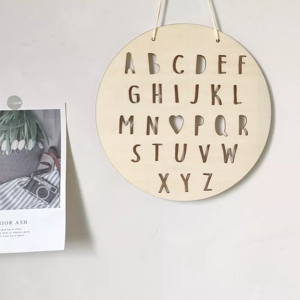 

Nordic Round ABC Alphabet Letter Wood Chip Wall Hanging Ornaments Children's Clothing Store Decoration Cardboard Photo Props