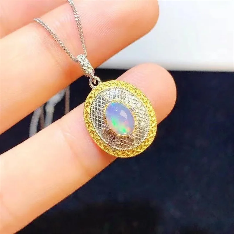 Женское ожерелье из серебра 925 пробы с натуральным опалом