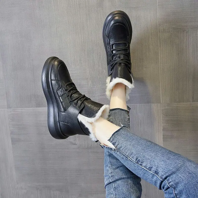 Winter 2023 Ladies Snow Boots Chunky Ankle White Flat Boot Female Shoes Booties Footwear Shoe Low Warm Designer Luxury Elegant