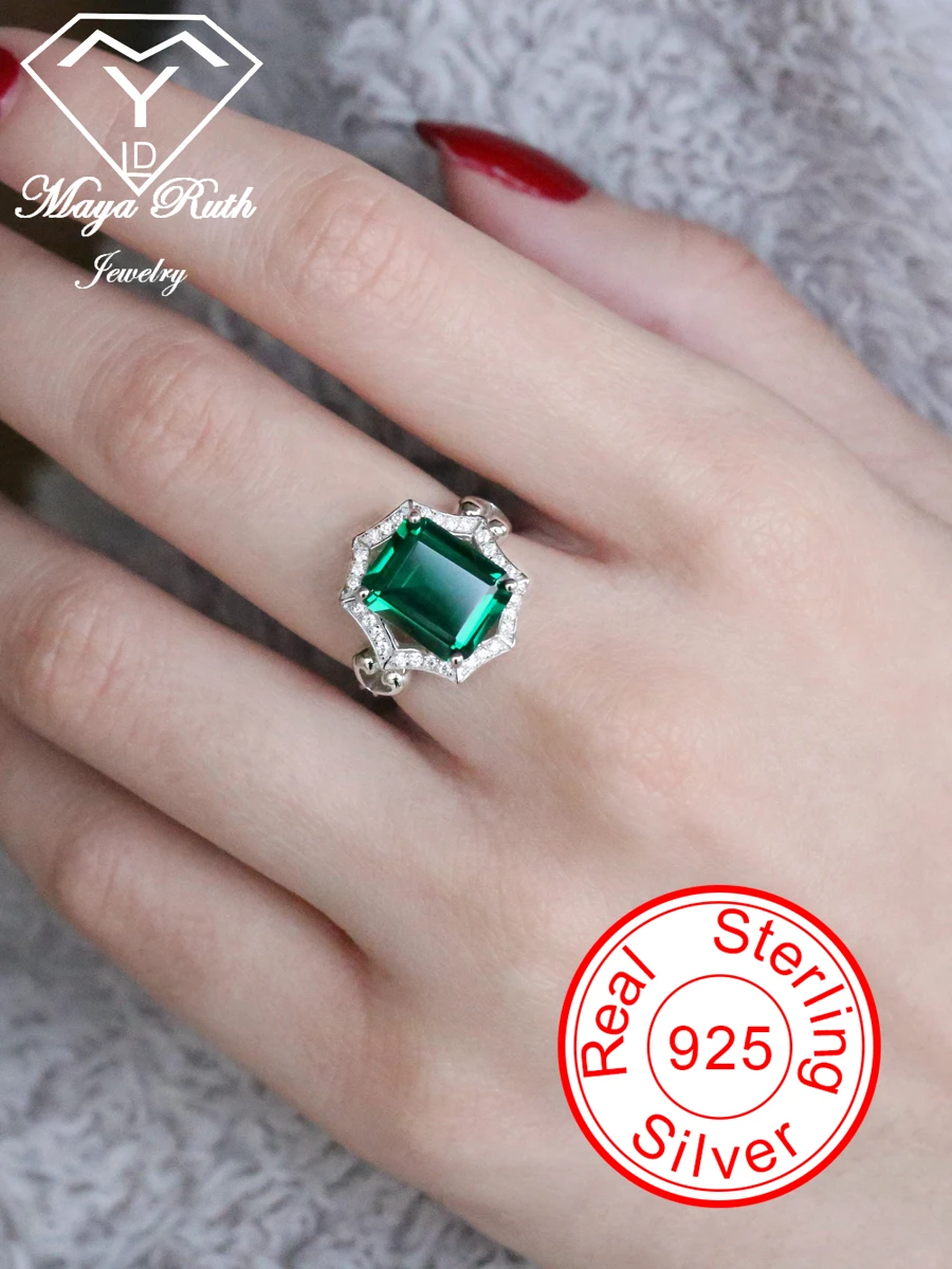 Created Emerald Gemstone Ring 925 Sterling Silver Party For Women Anniversary Gifts Green Stone Female Gothic Retro Charm