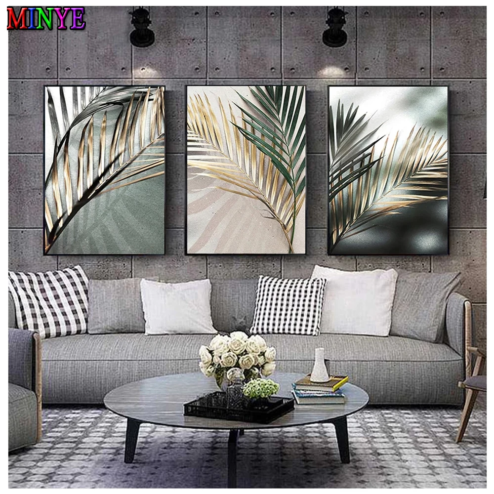 

5D DIY Diamond Painting Golden Palm Leaf Plant Cross Stitch Kit Mosaic Diamond Embroidery Full Drill Botanical Nordic Wall Art
