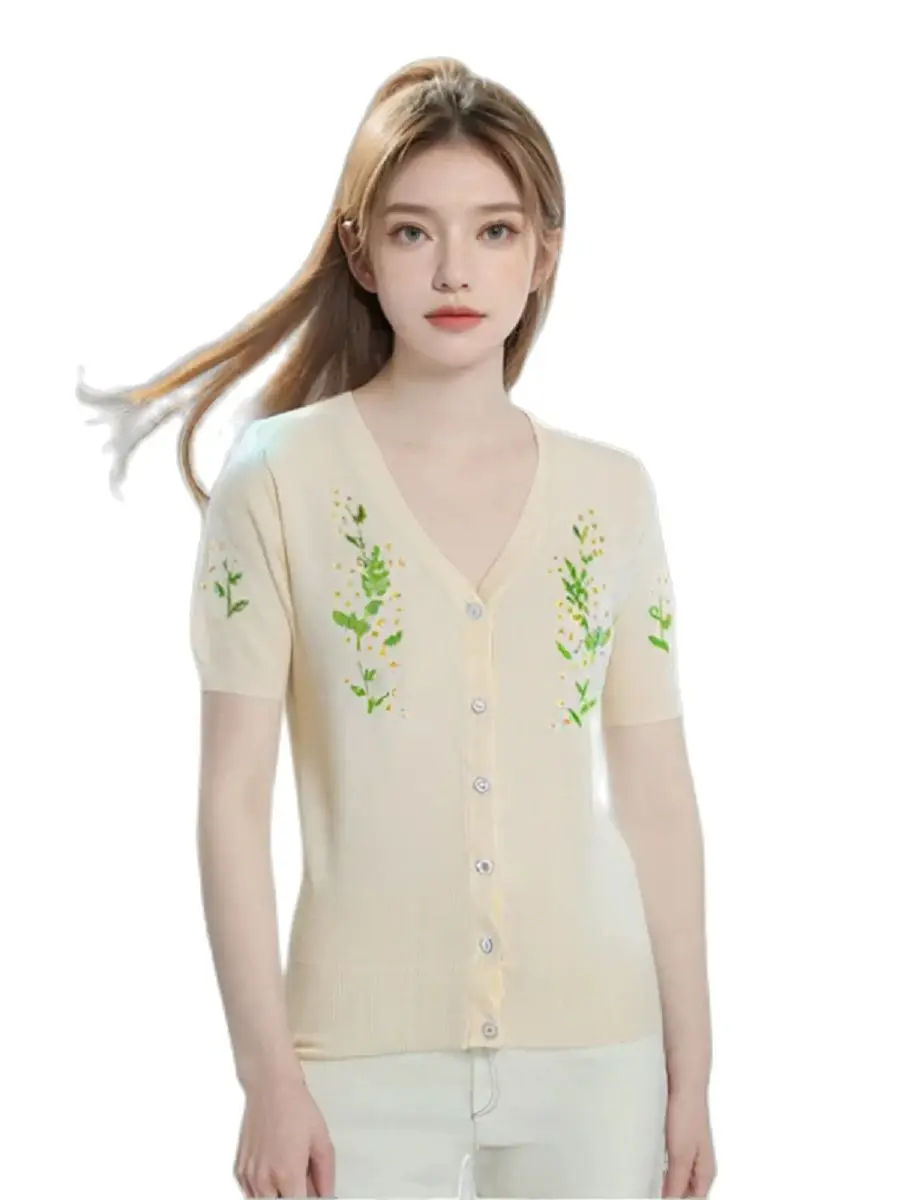 Женский вязаный свитер элегантный джемпер в Корейском стиле с вышивкой коротким