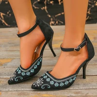 white sandals for women 8 5 for wedding leisure women embroidery flowers comfortable buckle strap thin high heels work shoes