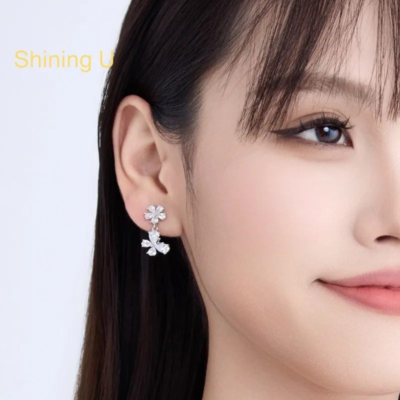 Фото Серьги-клипсы Shining U с цирконами в форме бабочки и цветка для женщин, модные украшения на лето №4