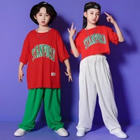 kid kpop hip hop clothing red oversized t shirt crop top green white streetwear baggy pants for girl boy dance costume clothes