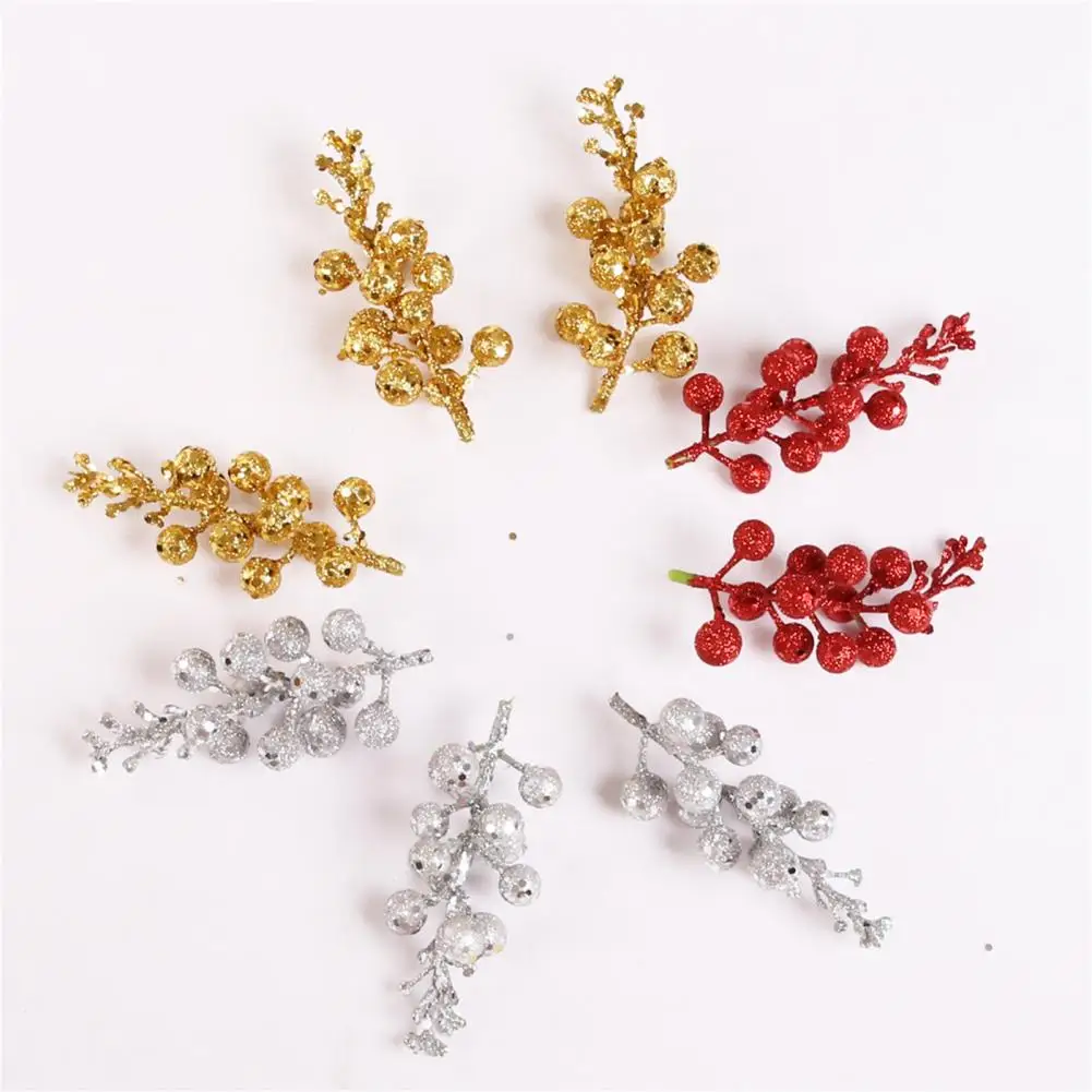 

6Pcs Artificial Plastic Pine Glitter Christmas Tree Ball Xmas Flower Branch Hanging Ornaments Christmas Decor For Home New Year