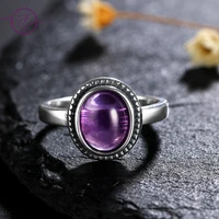 natural 8x10mm oval natural amethyst rings womens silver vintage fine jewelry ring new fashion high quality gifts