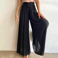 women pants ruffles elastic high waist lace up summer fold pleated bow wide leg trousers streetwear beach casual trousers 2022