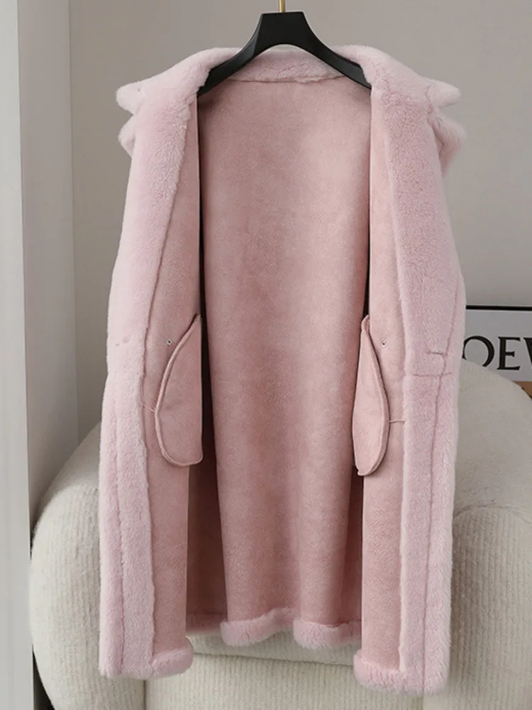 LANMREM интегрированное меховое пальто для женщин с лацканами длинными рукавами