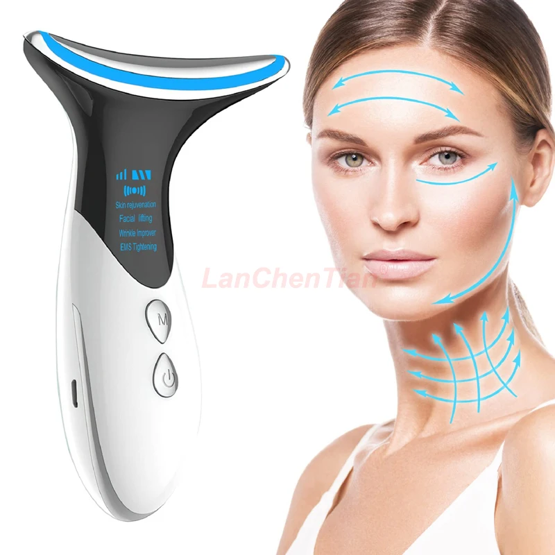 

Facial Lifting Device LED Photon Therapy Facial Slimming Vibration EMS Massage Double Chin V Face Shaped Cheek Lift Belt Machine