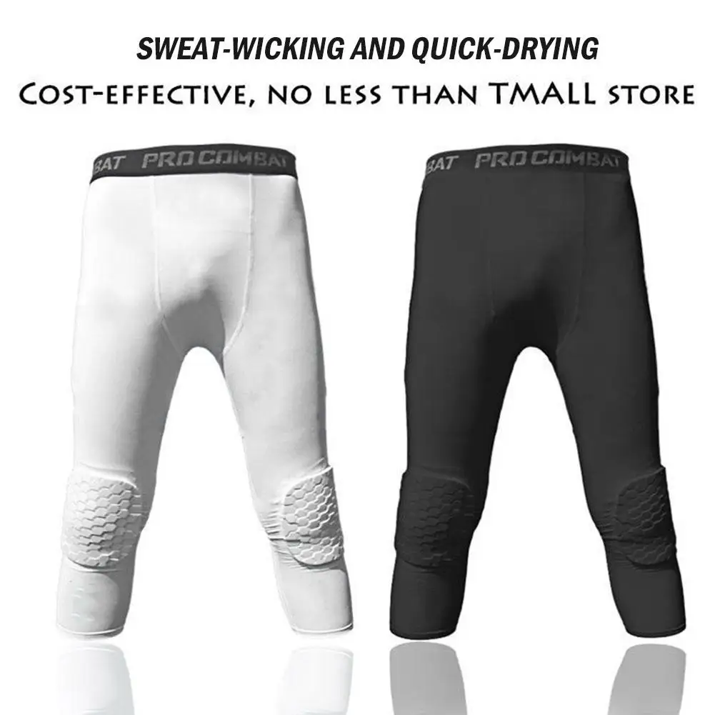 Men's Honeycomb Knee Pads Running Anti-collision Tight Safety Pants Basketball Training 3/4 Leggings Sports Compression Pants