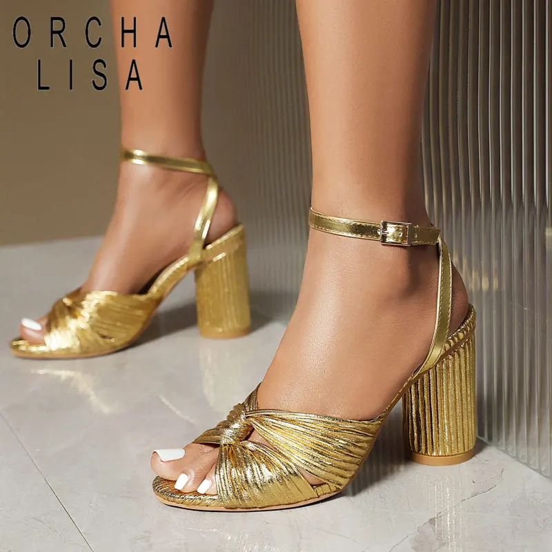 

ORCHA LISA Design Women Sandals Peep Toe Block Heels 10cm Buckle Strap Casual Daily Female Summer Shoes Plus Size 46 47 48 49 50