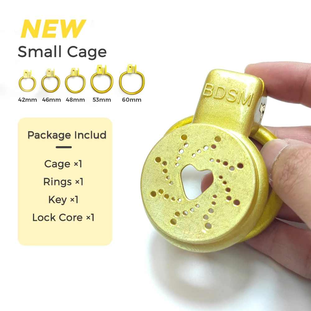 

Golden Love Heart Cock Cage Male Chastity Cage Device with Rings Brass Lock Locking Bondage Penis Rings Sissy Sex Toys for Men