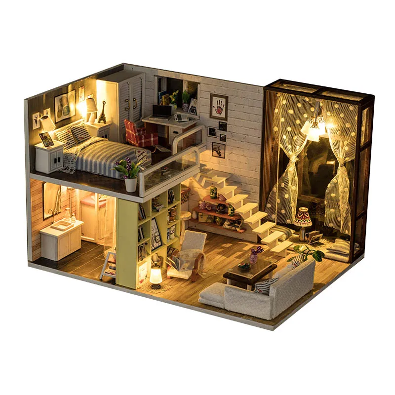 

Unfinished 3D DIY Miniature Dollhouse Kit Loft Apartment Kids Craft DIY Toys Christmas Birthday Gift