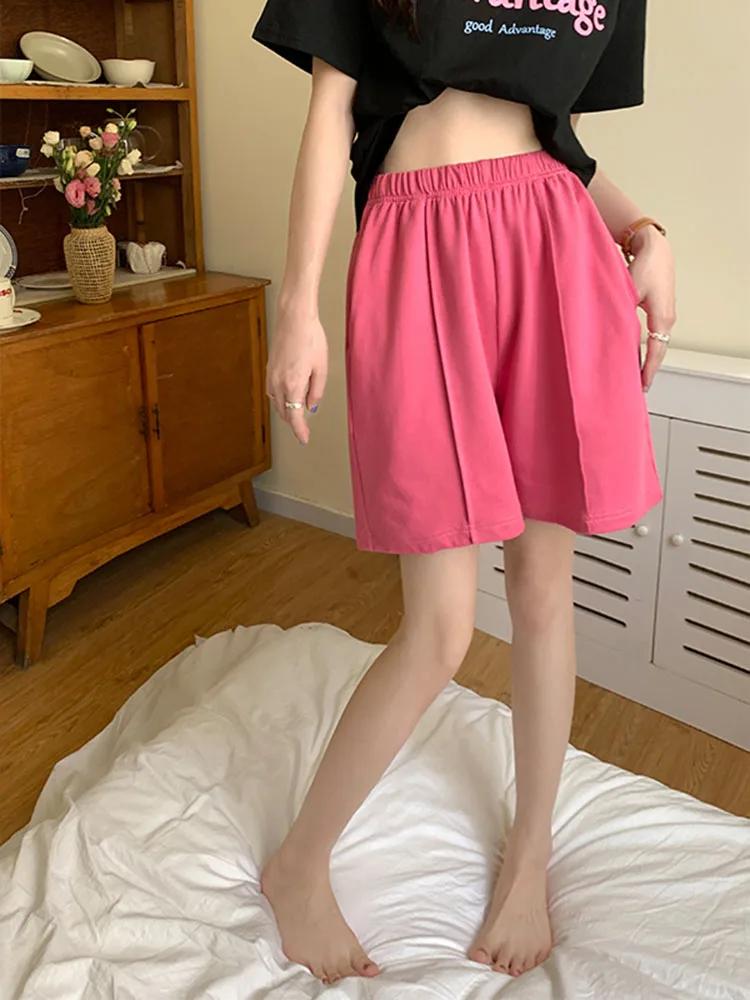 

5Colors Summer shorts 2022 High Elastic Waist Shorts Womens Korean style girl Casual Pocket Straight Shorts womens (X2435)